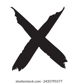 High quality black X cross grungy vector icon isolated on white background - flat style brush vector illustration. EPS 10