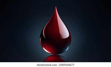High Quality Blood Drop Isolated on Dark Background, Shiny Droplet, Different From Similar Vector, Vector Illustration