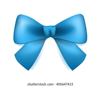 High Quality Blue Bow on White Background. Vector Isolated Illustration.
