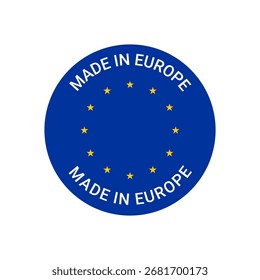Etiqueta circular azul de alta calidad que indica el origen de fabricación del producto europeo.