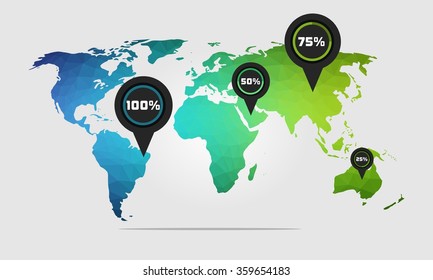 High Quality Blue And Green World Map Polygon Background Vector Illustration