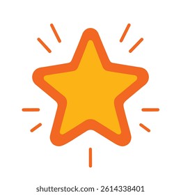 High quality bright yellow star icon with bold orange outline on white background for web and graphic use