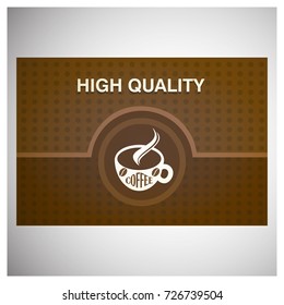 High quality brown coffee card with a cup of coffee with smoke on it.