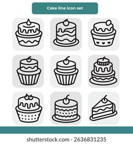 High Quality Cake Line Icon Set
