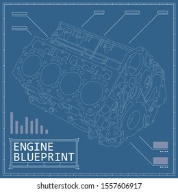 High quality car engine blueprint vector