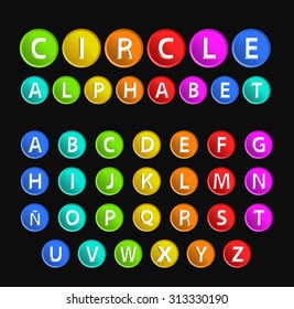 High Quality Circular Alphabet with Cavalier Perspective on Black Background.