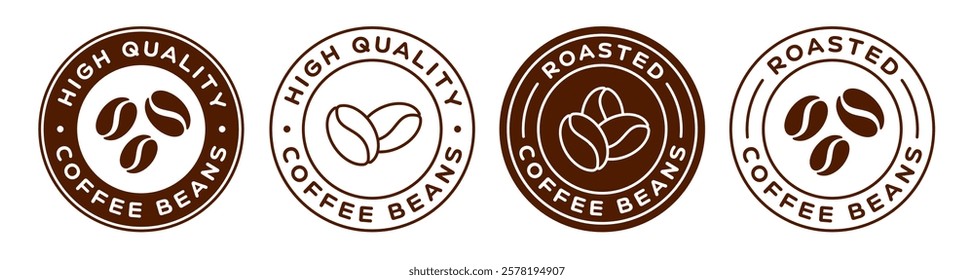 High Quality Coffee Beans Vector Badges Set. Roasted Coffee Bean Logo Emblem Circle Icon Signs.