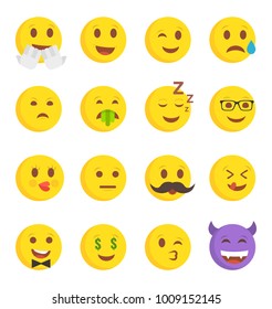 High quality collection of 36 icon of cartoon emoji. Flat vector illustration.