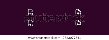 High quality collection of linear document file type icons depicting ppt slide presentations and rar compressed archive folders perfect for professional office software cloud storage interfaces website data management tools and digital file organization system graphical representations.