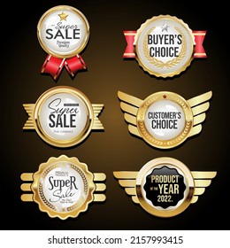 High quality collection of silver gold and red badges and labels retro style