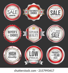 High quality collection of silver gold and red badges and labels retro style