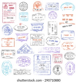 A high quality collection of vector passport stamps.