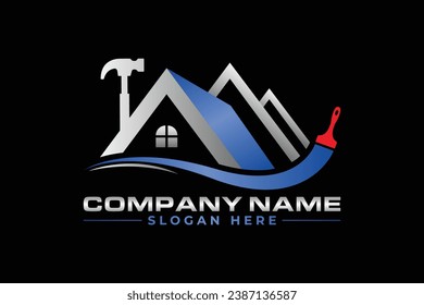 High quality colorful home repair, roofing, remodeling, handyman, home renovation logo