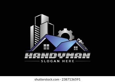 High quality colorful home repair, roofing, remodeling, handyman, home renovation logo