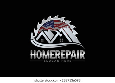 High quality colorful home repair, roofing, remodeling, handyman, home renovation logo