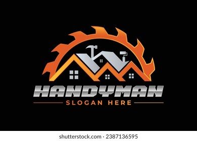 High quality colorful home repair, roofing, remodeling, handyman, home renovation logo