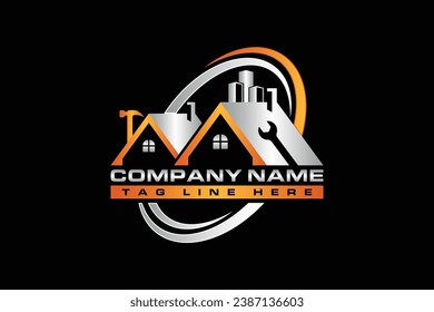 High quality colorful home repair, roofing, remodeling, handyman, home renovation logo