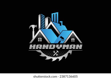 High quality colorful home repair, roofing, remodeling, handyman, home renovation logo