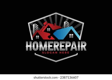 High quality colorful home repair, roofing, remodeling, handyman, home renovation logo