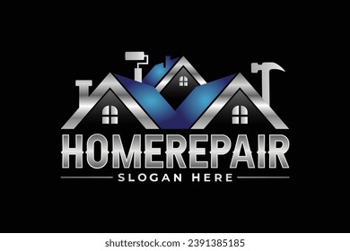 High quality colorful home repair, roofing, remodeling, handyman, home renovation, decor logo	