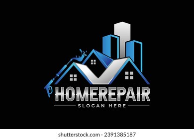 High quality colorful home repair, roofing, remodeling, handyman, home renovation, decor logo	