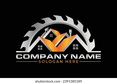 High quality colorful home repair, roofing, remodeling, handyman, home renovation, decor logo	