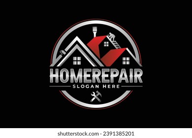 High quality colorful home repair, roofing, remodeling, handyman, home renovation, decor logo	