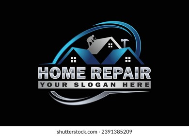 High quality colorful home repair, roofing, remodeling, handyman, home renovation, decor logo	