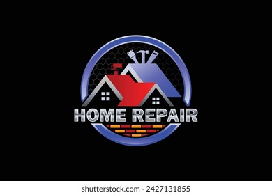 High quality colorful home repair, roofing, remodeling, handyman, home renovation, decor logo