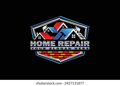 High quality colorful home repair, roofing, remodeling, handyman, home renovation, decor logo