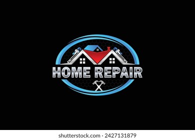 High quality colorful home repair, roofing, remodeling, handyman, home renovation, decor logo