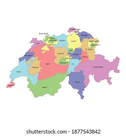 Mapa colorido de alta calidad de Suiza con fronteras de los cantones