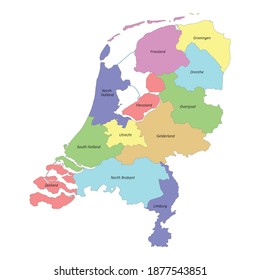 Mapa colorido de alta calidad etiquetado de los Países Bajos con fronteras de las provincias