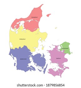 High quality colorful labeled map of Denmark with borders of the regions
