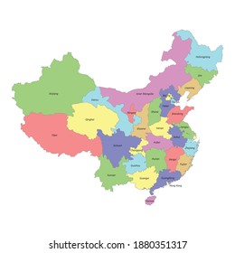 High quality colorful labeled map of China with borders of the provinces
