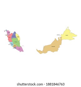 High quality colorful labeled map of Malaysia with borders of the regions