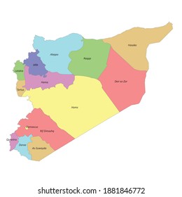 Mapa colorido de alta calidad etiquetado de Siria con fronteras de las regiones