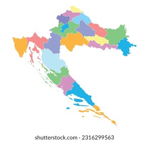 Mapa catalogado de alta calidad y colorido de Croacia con fronteras de las regiones