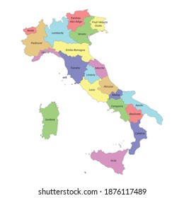 High quality colorful map of Italy with borders of the regions