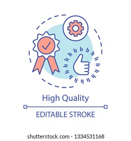 High quality concept icon. Approval mark, thumbs up sign, quality ribbon. Award medal. Product advantage benefit idea thin line illustration. Vector isolated outline drawing. Editable stroke