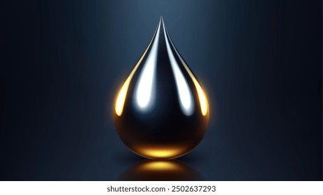 Gota de petróleo crudo de alta calidad aislada sobre fondo oscuro, gotita brillante, diferente del Vector similar, Ilustración vectorial