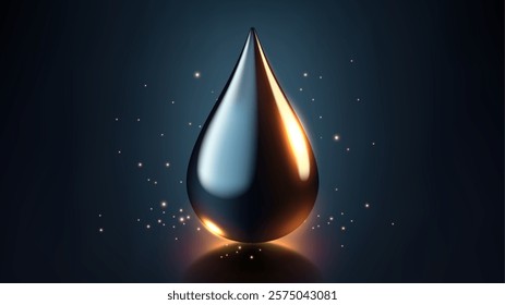 High Quality Crude Oil Drop Isolated on Dark Background, Shiny Droplet, Different From Similar Vector, Vector Illustration