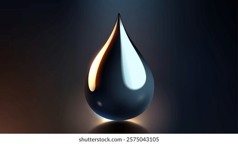 High Quality Crude Oil Drop Isolated on Dark Background, Shiny Droplet, Different From Similar Vector, Vector Illustration