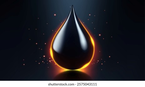 High Quality Crude Oil Drop Isolated on Dark Background, Shiny Droplet, Different From Similar Vector, Vector Illustration