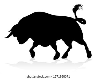 A high quality detailed bull charging cow cattle animal silhouette