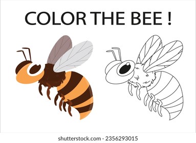 High Quality Detailed Honey Bee Cartoon Character with Flat Design and Line Art Black and White Version Vector Illustration. Honey bee coloring page. Coloring page for kid. Cute pastel bee insect. 50
