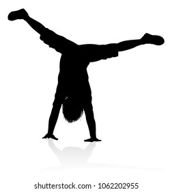 A high quality detailed kid child in silhouette playing and having fun