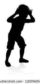 A high quality detailed kid or child in silhouette playing and having fun