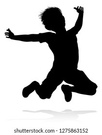 A high quality detailed kid or child in silhouette playing and having fun