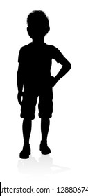 A high quality detailed kid or child in silhouette playing and having fun